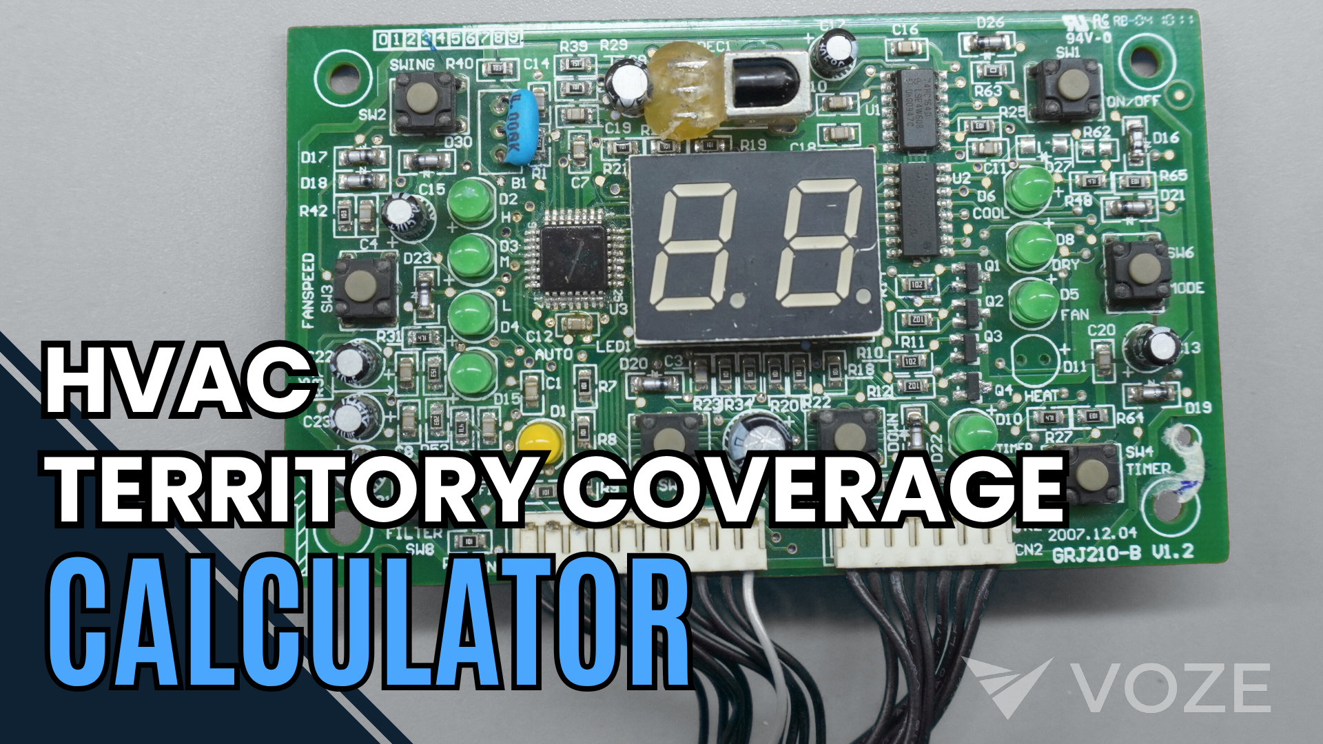 HVAC Territory Coverage Calculator tool by Voze - circuit board background with digital display
