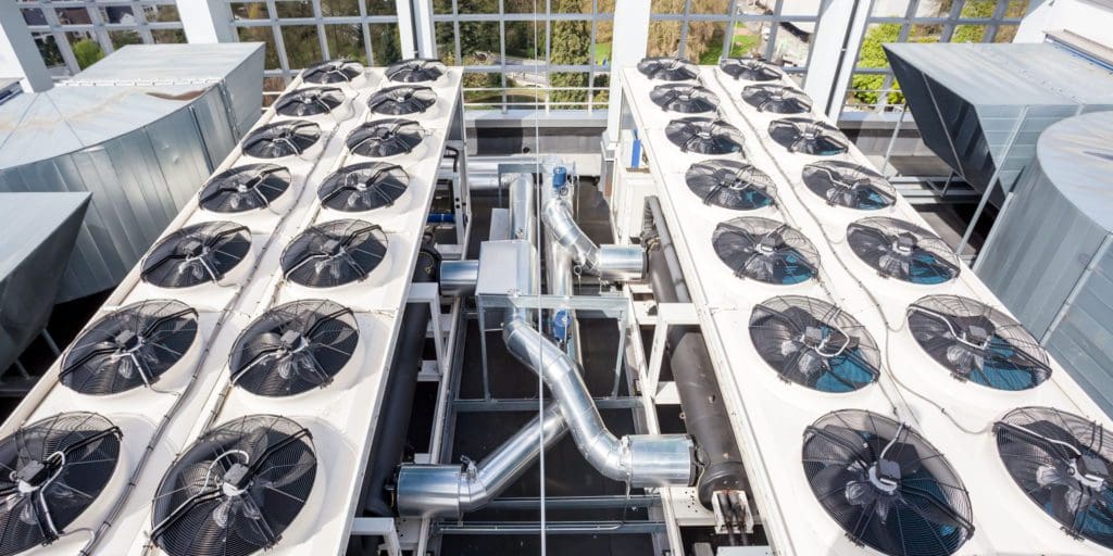 Rooftop commercial HVAC chillers and air handlers